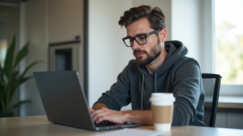Developer working on laptop with code editor showing monitoring configuration script with logging setup
